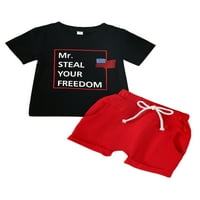 Nevevnen Dan nezavisnosti Dječji dječaci Outfits Objave Pismo Ispiši majicu + Ležerne elastične kratke