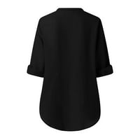 Ženski ogrlice za rukav Business casual zip front V izrez Loop Fit Tunic Tops crna s