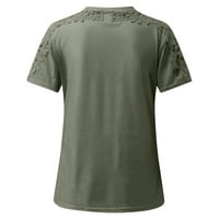 Boho tops Dression Crew Crt Plus Veličina Želje Željezi labava majica Grafički čipka Kratki rukav izdubljeni radne bluze za žene Modni metvica zeleni XL