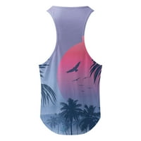 Muška majica muško ljetna plaža Havaji stablo tiskani tenkovi I u obliku okrugle vrata bez rukava bez rukava Purple XXL