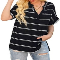Prednjeg swwalk-a Mekana bluza za izrez Kratki rukav modna majica Dame Stripe Print TEE majica