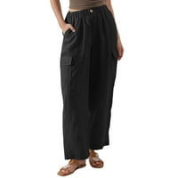 Ballsfhk Ženske ženske hlače Ležerne prilike sa labavim pamučnim posteljinom sa visokim strukom dugačke pantalone sa džepovima
