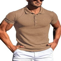 Eyicmarn muska košulja, majica kratkih rukava sa spuštenim ovratnikom dugme za zatvaranje rebrastih solidnih ljetnih vrhova za casual svakodnevno
