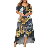 APEPAL Ljetna haljina plus veličine Ženska modna rukava s kratkim rukavima, neregularna haljina od ramena