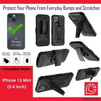 Capsule Case Vojni slučaj Kompatibilan sa iPhone Mini [ShockOtroof Cred Kickstand Clip Clean Clean Clear Crna futrola] Za iPhone Mini