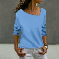 Strungten ženska majica bluza moda casual nepravilna V-izrez Solid Boja dugih rukava na vrhu ženske vrhove