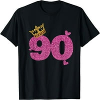 90. rođendanska majica Ženska kruna, stara bday majica crna 2x-velika
