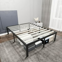 Potpuni okvir za krevet Ne BO Spring Potreban, teški metalni okviri za platformu sa punim drvenim letvicama podržavaju Fondaciju LBS madraca, jednostavna montaža, mirna buka bez