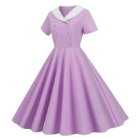 Ljetne haljine za žene kratki rukav košulja od pune boje V-izrez Midi fit i flare Y2K Trendy Retro Vintage