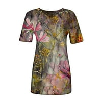 Lyylayray bluza za žene Ženska modna casual plus veličine Scenic Cvijeće Štampanje okrugle vrata majice Khaki XL