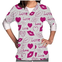Lastsoso ženska majica s kratkim rukavima V-izrez za Valentinovo tiskana sa džepnim zaštitnicima Trendi