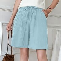 Ausyst kratak za žene ljeto plus veličine pamučne konopske hlače široke noge hlače labavi prozračivo