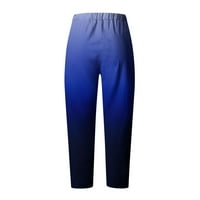 Cotonie Capri posteljine za žene Ležerne prilike ravne noge visoko elastične struke flore za ispis hlače sa džepom plave xxl