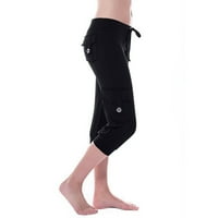 Hlače za žene Trendi Žene vježbaju gamaše Stretch tipka za struk Pocket Yoga teretana obrezane pantalone