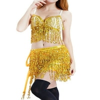 Žene Sequin Trpučki ples Outfits Sparkle Tassel grudnjak vrhovi hip šal zamotavanje suknje Set Stage