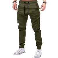 DNDKILG teretni pantalone za muškarce nacrtavanje opuštene fit motociklističke hlače Muški elastični struk Jogger Muške dukseve sa džepovima Rad sa džepovima Hlače Muška vojska zelena l