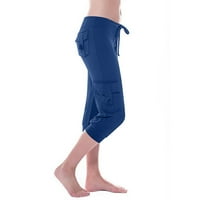 Miluxas pantalones de mujer cintura alta plus Veličina za čišćenje Žene vježbanje nogavi Stretch dugme za struk Pocket Yoga teretane Obrezane pantalone plava 12