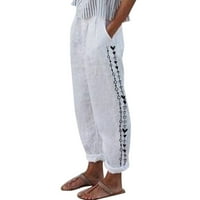 Puawkoer Ležerni print s džepovima Ženske hlače Duge strukske hlače Ravne visoke pamučne labave ženske
