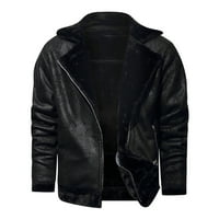 GUZOM Muška kožna jakna - bez kapuljača i zima topli patent zatvarač Comfy casual muška odjeća crna