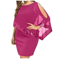 Haljine za žene Ljetna casual haljina Čvrsta okrugla dekolte rukava Fit & Flare haljina duljina plus veličina ružičaste m