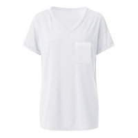 CETHRIO WOMENS T majice - Modni ljetni V izrez Slobodno vrijeme Slici kratkih rukava, puna bluza, bijela