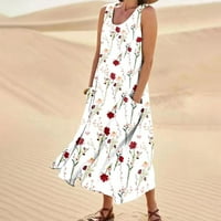 Ljetne haljine za žene cvjetna gležnjana dužina sunčanja bez sunčanja bez rukava s karugama za rezanje