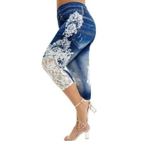 Ženske hlače gamaše čišćenja modne žene plus veličine čipkasti ispis Splice elastične struine casual gamaše hlače bljeskalice, pice tamno plavo 18