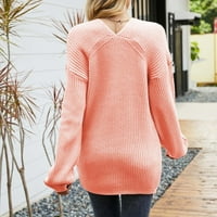 Voncos džemperi za žene - pulover na čišćenju dugih rukava V izrez hladnog ramena Ležerne ženske zbojene vrhove ružičaste veličine m