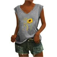 USMIXI ženske košulje V-izrez kratki rukav CAT Suncokret Ispiši ljeto slatke vrhove modne prozračne
