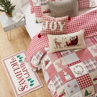 Levte Home - Početna za božićni prekrivač - Twin Quilt i jedna standardna šam - zelena, crvena, taupe
