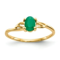 14k žuto zlatni prsten sa kamenjem može smaragd ovalna zelena, veličine 9