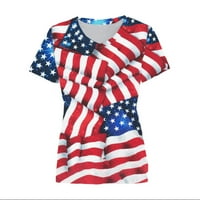 ECQKAME ženska 4. jula Američka zastava T majice Cleariance Modna žena kauzal V-izrez Vintage Love Ispis