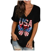Ženske ljetne vrhove kratki rukav V rect majica na majici narezili su narezinu američku zastavu TOP
