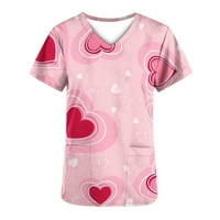 Bluze za žensku majicu s kratkim rukavima V rect radna uniforma Sretan dan zaljubljenih čvrstim sa džepnim bluzama dame vrhova, vruće ružičaste l