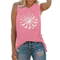 Cleance Womens Ljetni vrhovi bez rukava ženska bluza casual cvjetna bluza posada moda, ružičasta, xxl