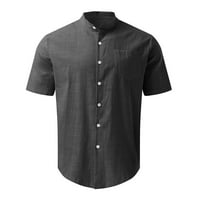 Tobchonp Muška pamučna majica od pune boje kratkih rukava Business Haljine Radne majice Down bluza Odjeća Camisa Masculina Tamno Siva XXL