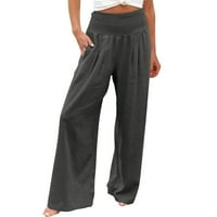 Ženske hlače Ležerne prilike, pune boje visokih struka širokog nogu labavih pantalona plaža Trendne pače sa džepovima tamno siva xxl