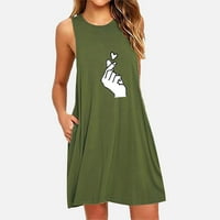Ženska haljina Džepni ispis bez rukava Ležerne prilike za noćni rođendan Majke Dan Pokloni Ljetne haljine za žene vojska zelena 5xl