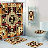 Američki nadahnut retro aztec mod boho crveni kupaonica set tuš za kupanje ručnik za kupanje za kupanje kontura val i toaletni poklopac poklopca poklopca