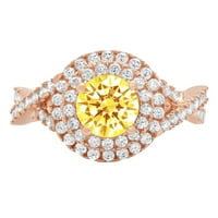 1.3ct okrugli rez žuta simulirana dijamant 18k 18K ruža Gold Gold Angagement Halo prstena veličine 10.75
