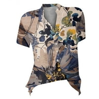 Ženske majice Ljetna modna casual čipka sa cvijetom V-izrezom tiskani temperament kratkih rukava majica