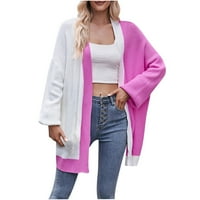 Fall dugi kardigani za žene s rukavima na otvorenom otvorenim prednjim rebrastim pletenim pletenim prevelikim džemperima sa džepovima vruće ružičaste s