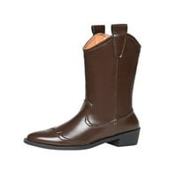 Ymiytan Dame Cowgirl Boot Mid Calf zimske cipele šiljaste prsti zapadne čizme hodanje neklizajućeg širokog telećih smeđih 5,5