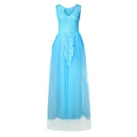 Haljine za čišćenje za žene cvjetna V-izrez večernja haljina duga modna haljina bez rukava plava s
