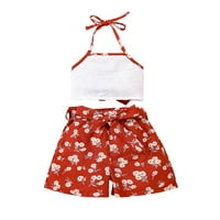 Booker Toddler Djevojke za djecu Odjeća čipke Camisole vrhovi i crvene cvjetne šorc sa remenom Slatki