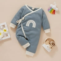 Baywell jesenska beba odjeća vafle dugine ispis dijagonalnih čipkastim džepam V-izrez rompers pamučna odjeća za dojenčad