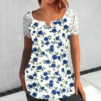 Zpanxa Womens Ljetni vrhovi Dressy Ležerne prilike V-izrez Print T majica Bluza Čipka za kratki rukav