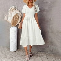 Ženske haljine Dužina gležnja A-line kratki rukav Ležeran s V-izrezom, puna ljetna haljina s bijelim s