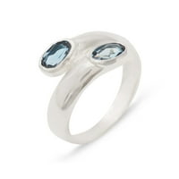 Britanci izrađen 18k bijeli zlatni prirodni London Blue Topaz ženski prsten za bend - Opcije veličine - veličina 7.5