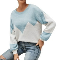 Zimski džemperi za žene plus veličine Ženska boja blokiranje labavog pletena džemper okrugli džemper bljesak